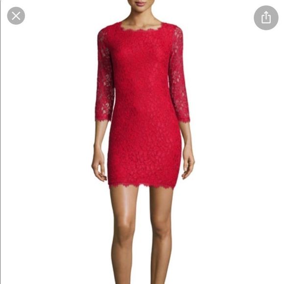 Diane Von Furstenberg Dresses & Skirts - [DVF] Red Lacy Zarita Sheath Dress - Size 0